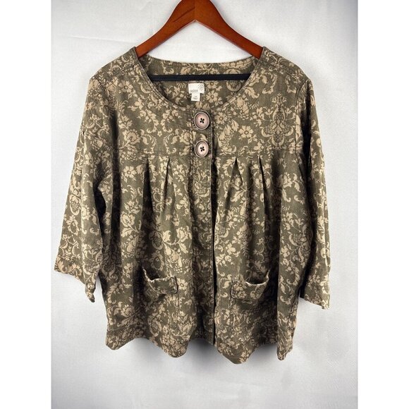 Caslon Womens 16W Linen Floral Print Jacket Brown - Picture 3 of 6